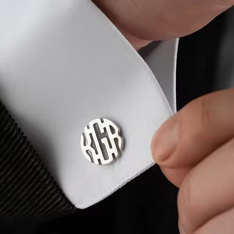 Boutons de manchette monogramme rond lettre unique