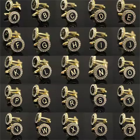 Boutons de manchette engrenage doré lettre A-Z