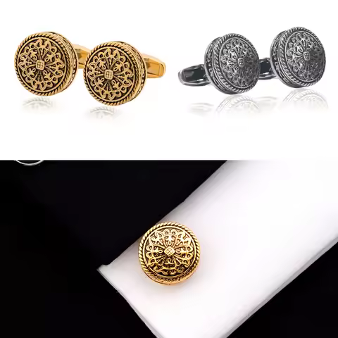 Boutons de manchette motif grec or argent antique