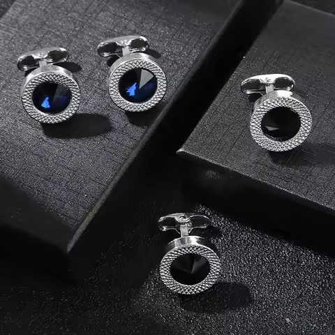 Boutons de manchette diamant bleu chemise française